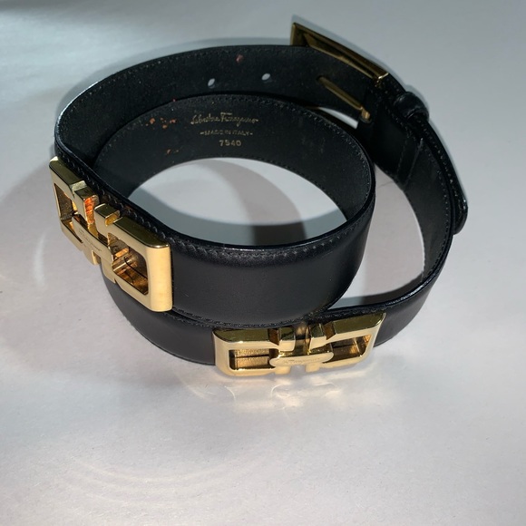SALVATORE FERRAGAMO size MED black/gold BELT - Picture 7 of 7
